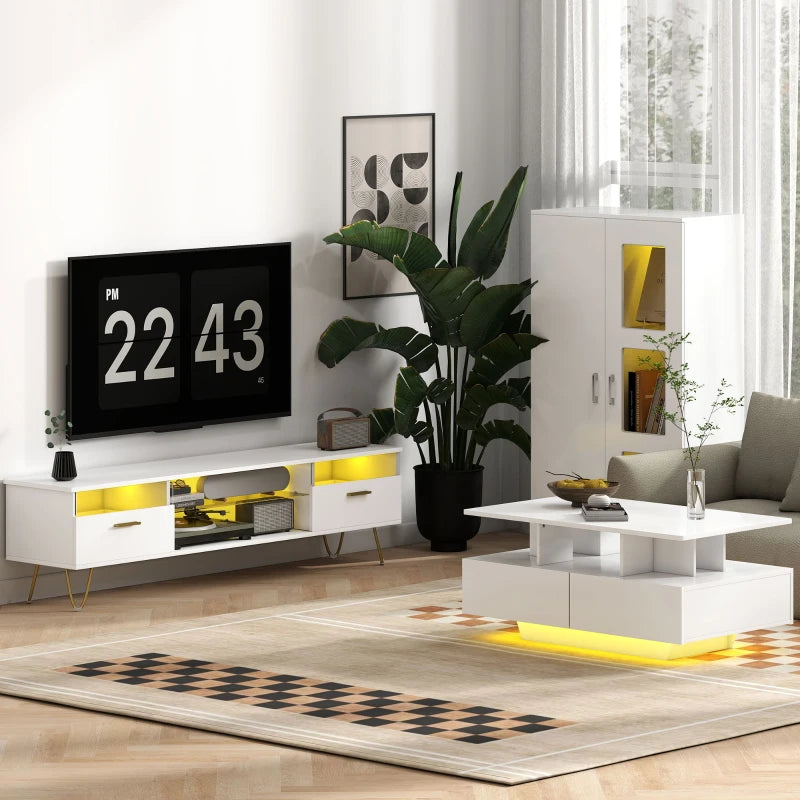 High Gloss White Sideboard with RGB LED Lights - Modern Display Cabinet with Glass Doors & Shelves for Living Room & Dining Room