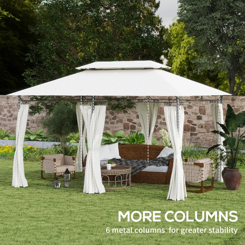 3 x 4m Cream White Metal Frame Two-Tier Roof Gazebo