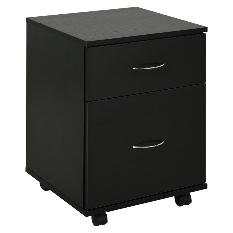 Stylish Black Wood Grain Two Drawer Filing Cabinet on Wheels - Perfect for Home Office Organization