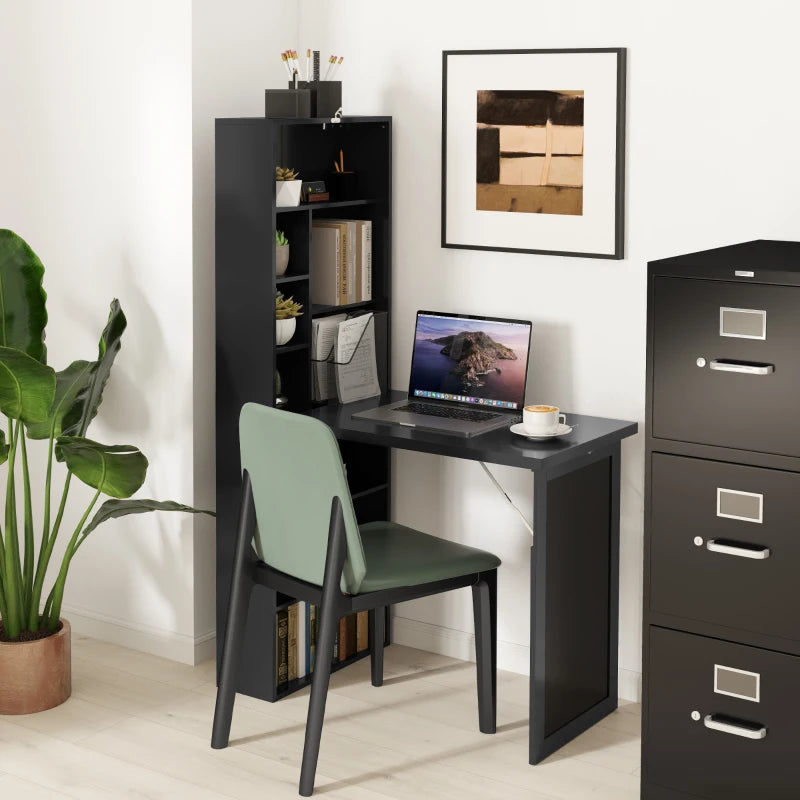 Black Three-Part Work Desk with Storage & Chalkboard - Stylish Home Office Furniture for Productivity