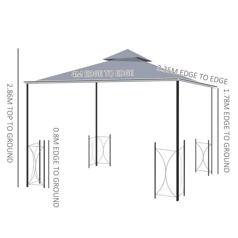 Grey 4m x 3.35m Gazebo With 2 Tier Roof