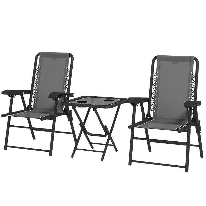 Three-Piece Dark Grey Garden Table and Chair Set - Outdoor Furniture, Compact Size