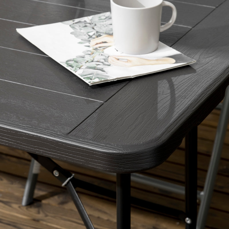 Rectangular Folding Garden Dining Table for 6 - Charcoal Grey HDPE Outdoor Table with Steel Frame for Balcony and Porch