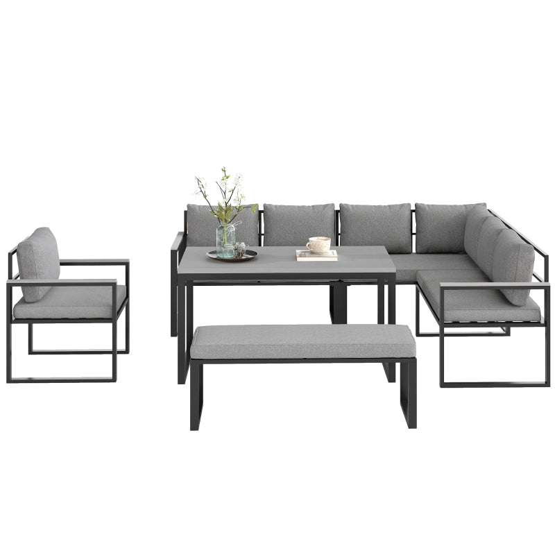 6-Piece L-Shaped Garden Furniture Set with 3 Loveseats - Grey Outdoor Seating
