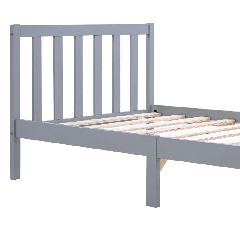 3ft Single Bed Frame with Headboard & Footboard - Easy Assembly Daybed for Teens & Adults - Grey Wood Slat Support 196x94x77 cm