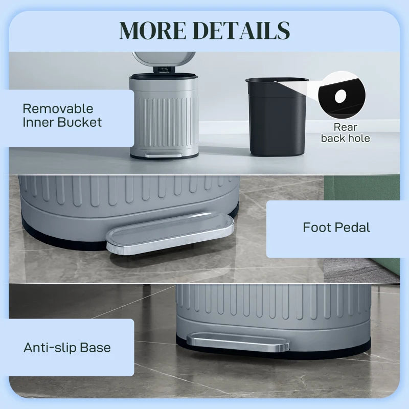 20L Grey Metal Kitchen Bin with Soft-Close Lid - Stylish and Durable Waste Container for Home and Office