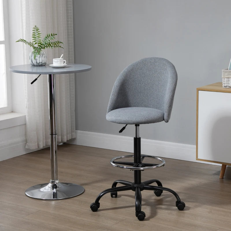 Vinsetto Ergonomic Drafting Chair - Adjustable Height, 360° Swivel, Padded Seat & Footrest, 5 Wheels - Grey for Home Office