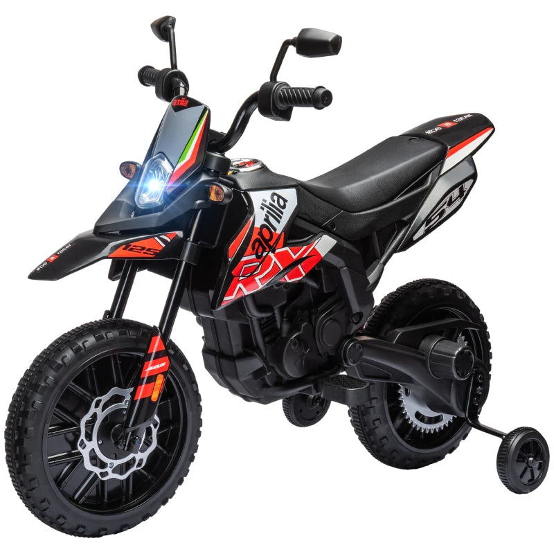 Licensed 12V Kids Motorbike with Training Wheels LED Headlight Music Red Black