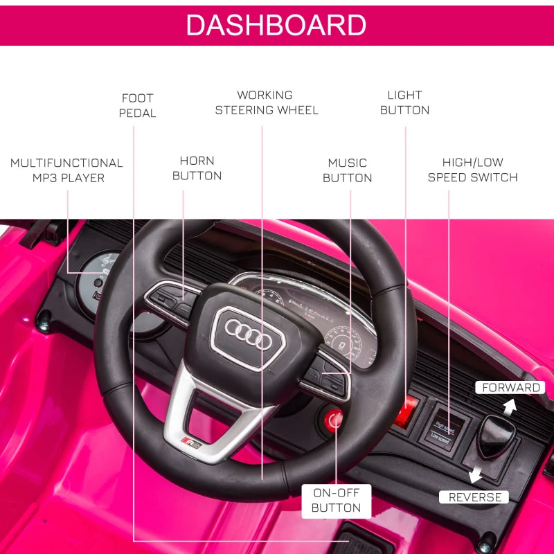 Audi RS Q8 6V Kids Electric Ride-On Car Toy with Remote, USB, MP3, Bluetooth - Pink Color