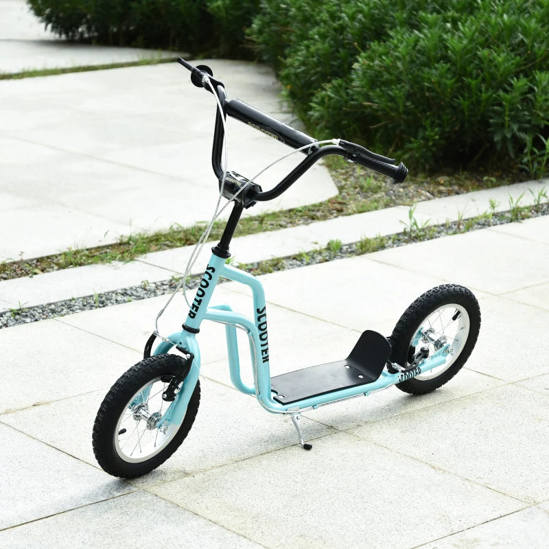 Blue Stunt Scooter for Kids - 12" Rubber Tyre Kick Scooter with Adjustable Handlebar & Dual Brakes
