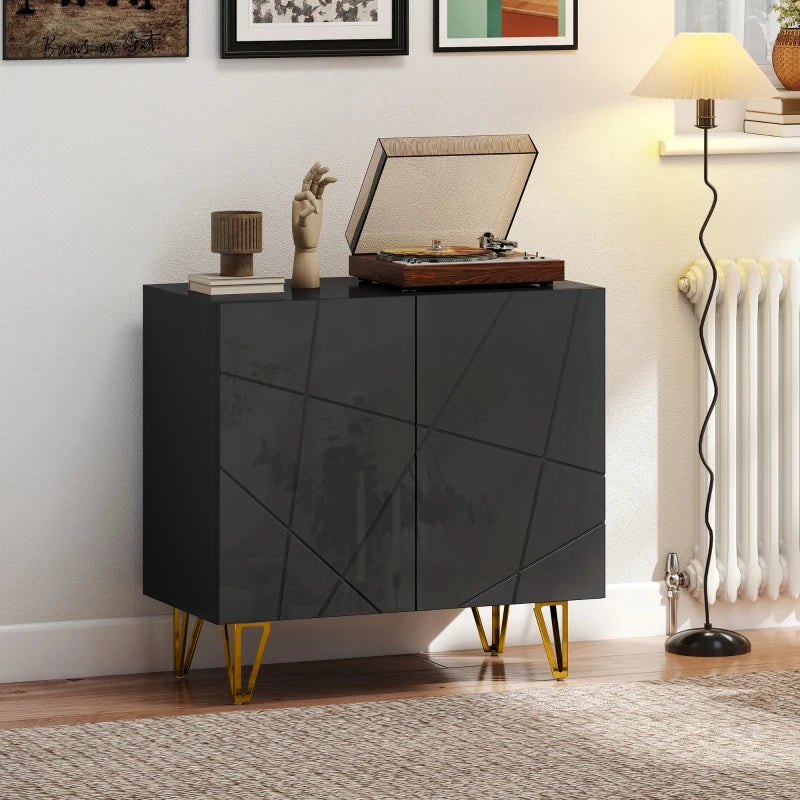 Modern Luxe High Gloss Black Sideboard with Hairpin Legs - Stylish Storage Solution for Contemporary Living Rooms
