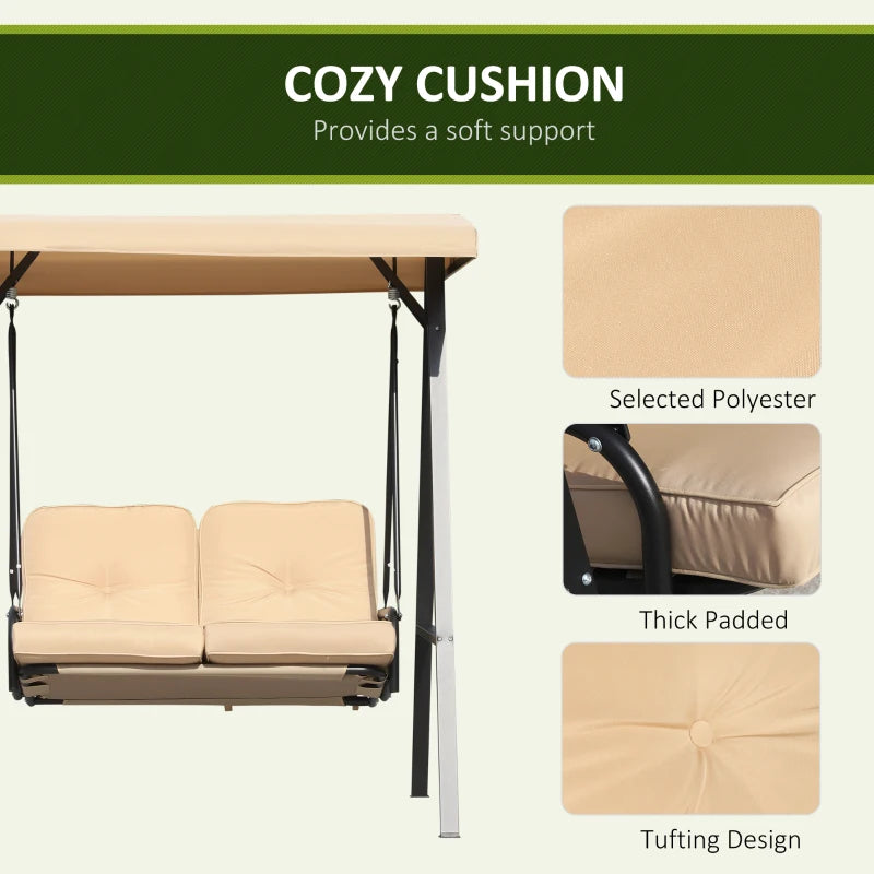 Beige 2 Seater Outdoor Swing Chair with Adjustable Canopy