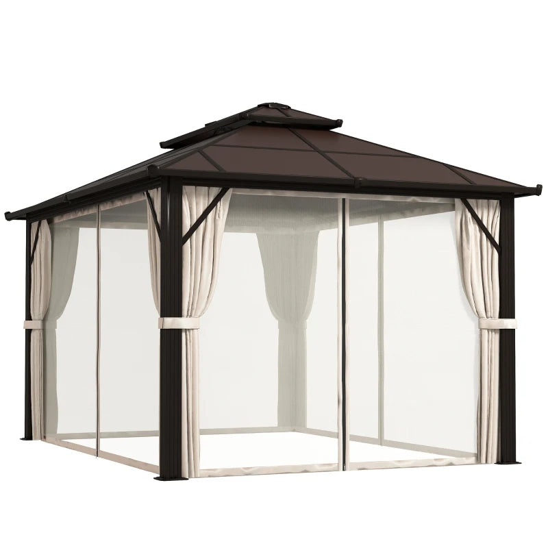 3m x 4m Beige Hardtop Gazebo Canopy with UPF30+ Double Polycarbonate Roof & Aluminium Frame