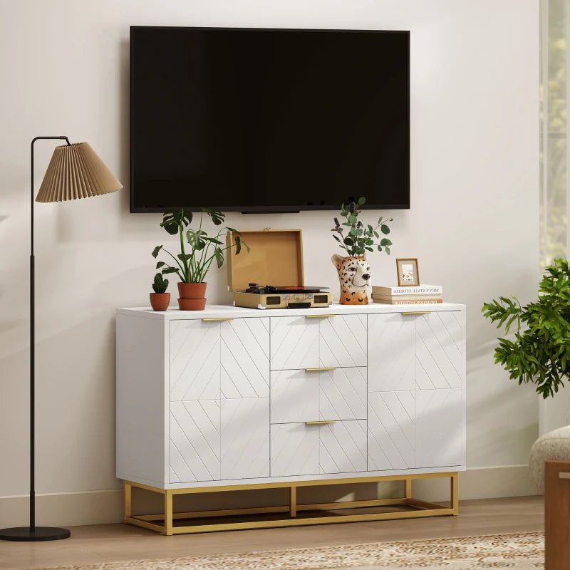 Modern White Sideboard with 3 Drawers & Adjustable Shelves - Stylish Storage Solution for Living Room Furniture