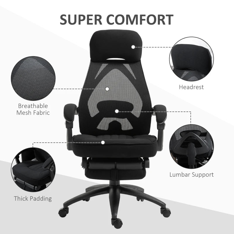 Vinsetto High Back Office Chair with Footrest - Adjustable Swivel Desk Chair with Headrest for Home Office - Black