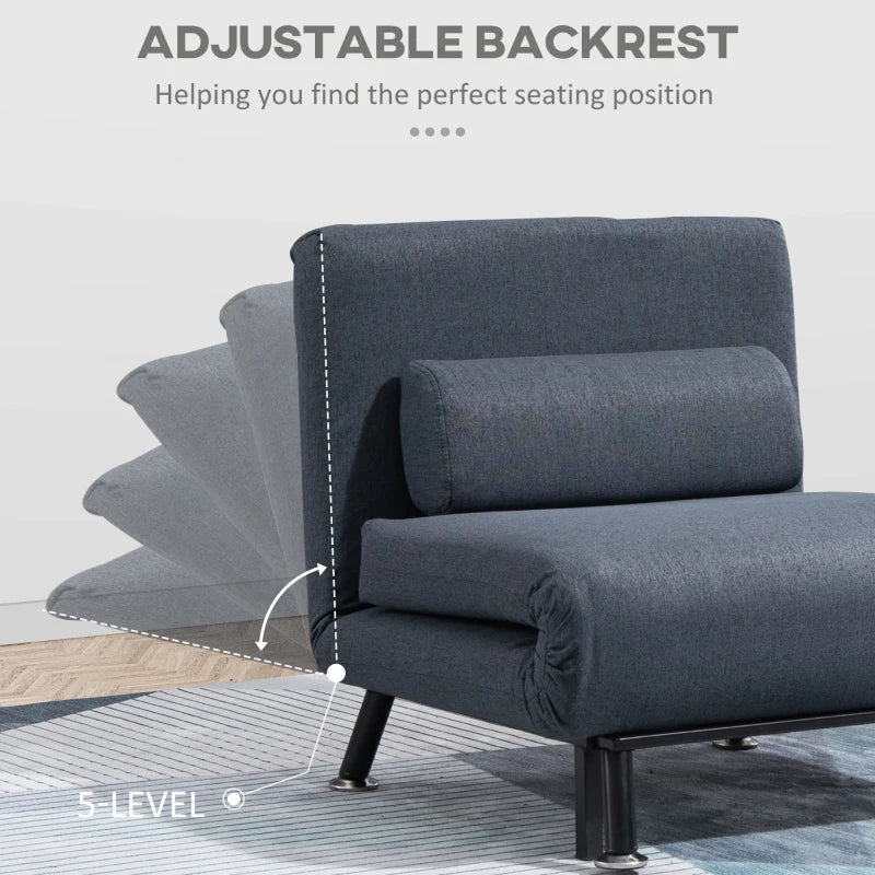 3-in-1 Convertible Sleeper Chair with Adjustable Backrest and Pillow for Living Room and Bedroom, Dark Grey Linen