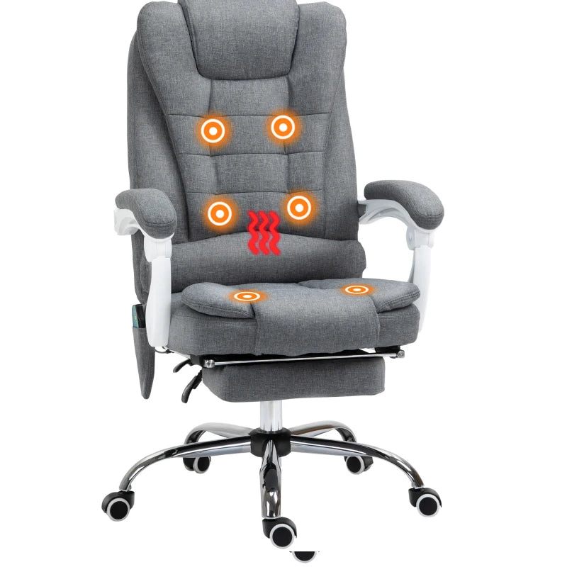 Vinsetto Heated Vibration Massage Executive Office Chair - Adjustable Ergonomic High Back Recliner with Footrest - Grey