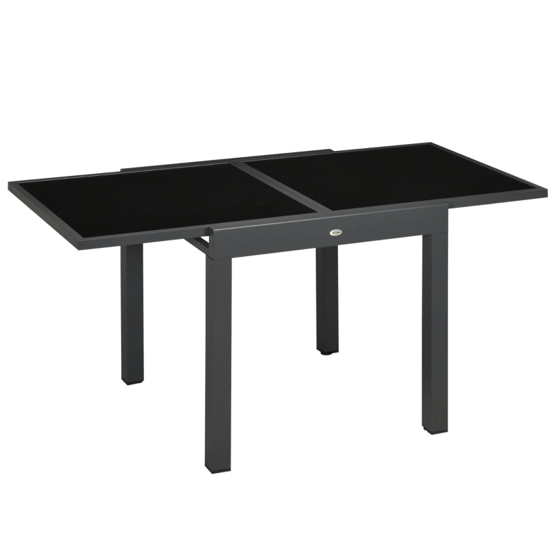 Black Extendable Outdoor Dining Table, Aluminium Frame, Tempered Glass, 80/160 x 80 x 75 cm
