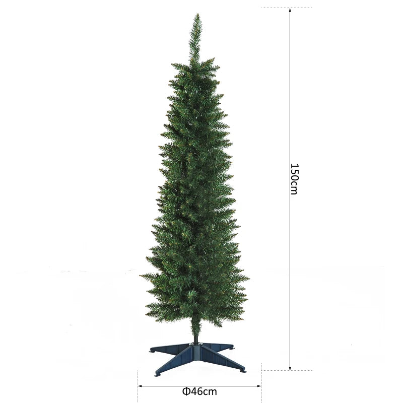5ft Unlit Pencil Slim Artificial Christmas Tree - Realistic Green Branches with Sturdy Stand for Holiday Decor