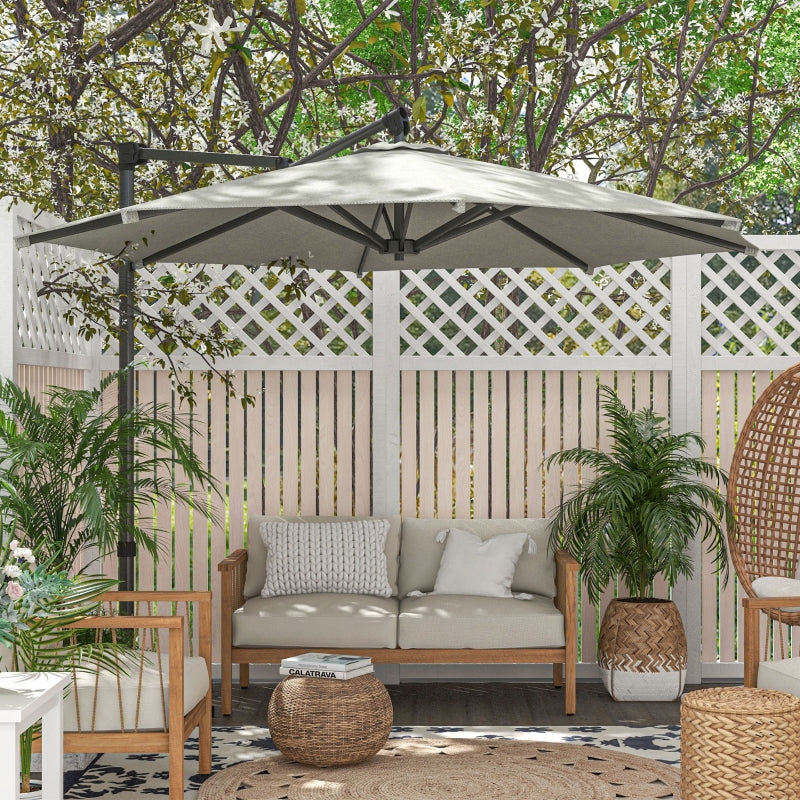 Beige 3m Overhanging Parasol with 360° Rotating Movement
