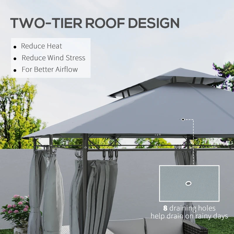 3m x 4m Dark Grey Metal Frame Two-Tier Roof Gazebo