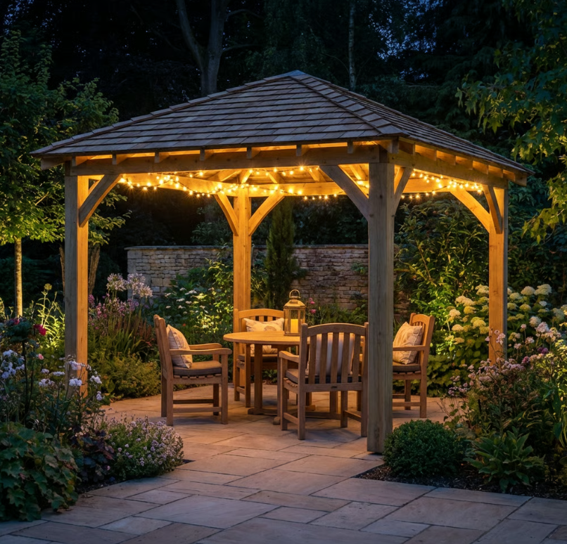 Ruby Wooden 4 Pitch Gazebo with Cedar Featheredge Roof – Classic Garden Shelter