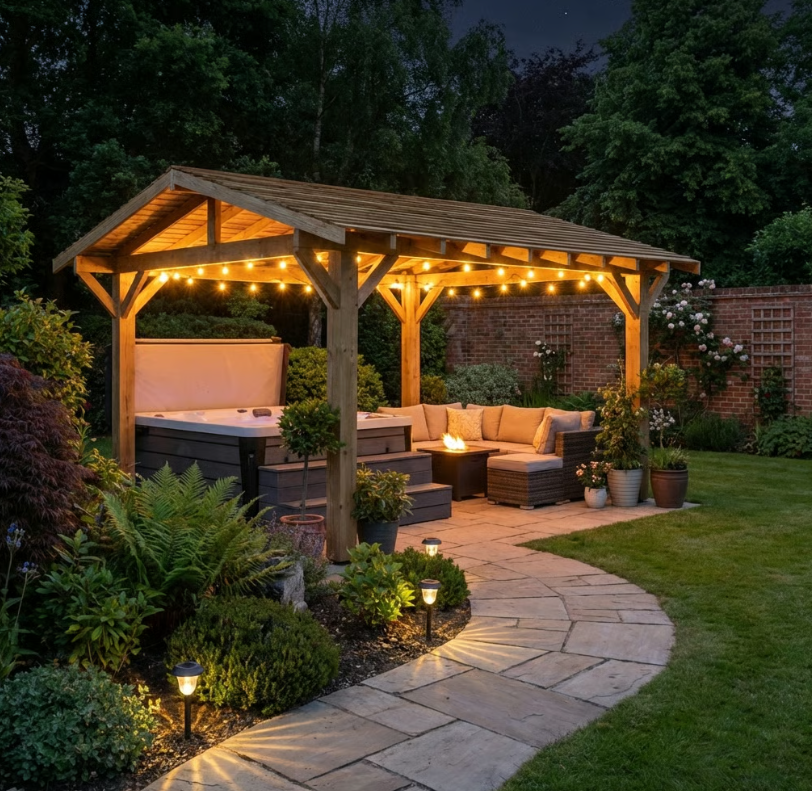 Ruby Wooden Apex Gazebo with Cedar Featheredge Roof – With Overhang Design