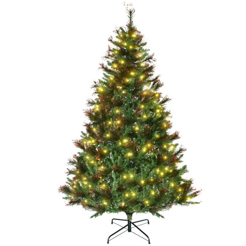 1.8m Pre-Lit Artificial Christmas Tree - 6ft Spruce with Warm White LED Lights & Metal Stand - Holiday Décor