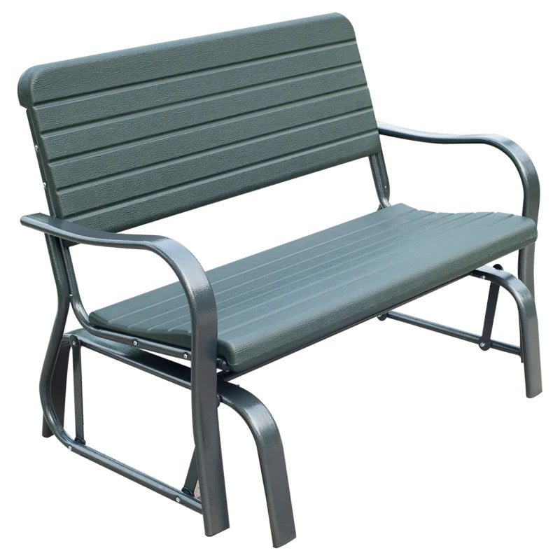 Dark Green Metal Garden Glider Loveseat for 2