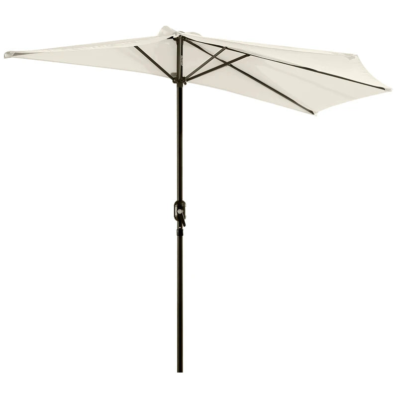 Cream White 3m Half Round Patio Umbrella with Metal Frame and Crank Handle