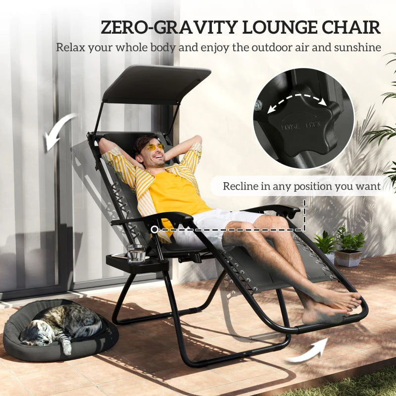Zero Gravity Lounger Chair - Folding Reclining Patio Chair with Shade Cover, Padded Seat, Cup Holder, Soft Cushion and Headrest - Black, Large