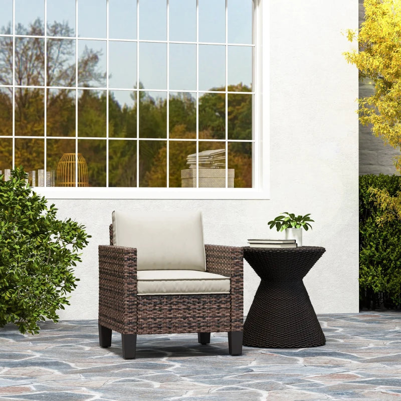 Brown Rattan Armchair with Cushions - Single Size