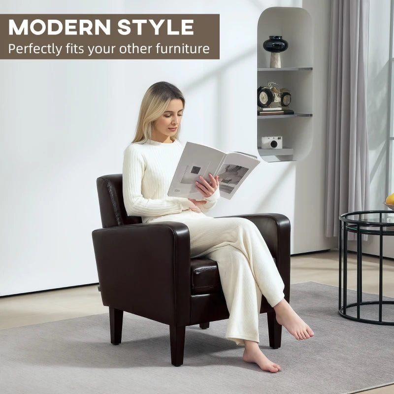 Brown Faux Leather Simple Armchair for Stylish Living Room Seating