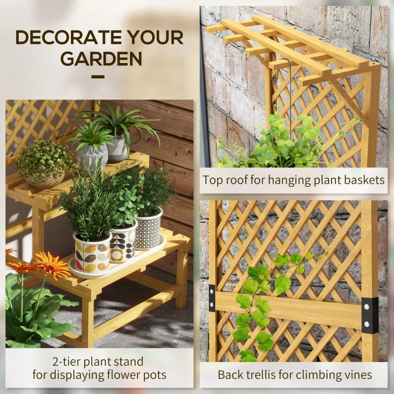 Natural Finish Wooden Plant Stand with Trellis