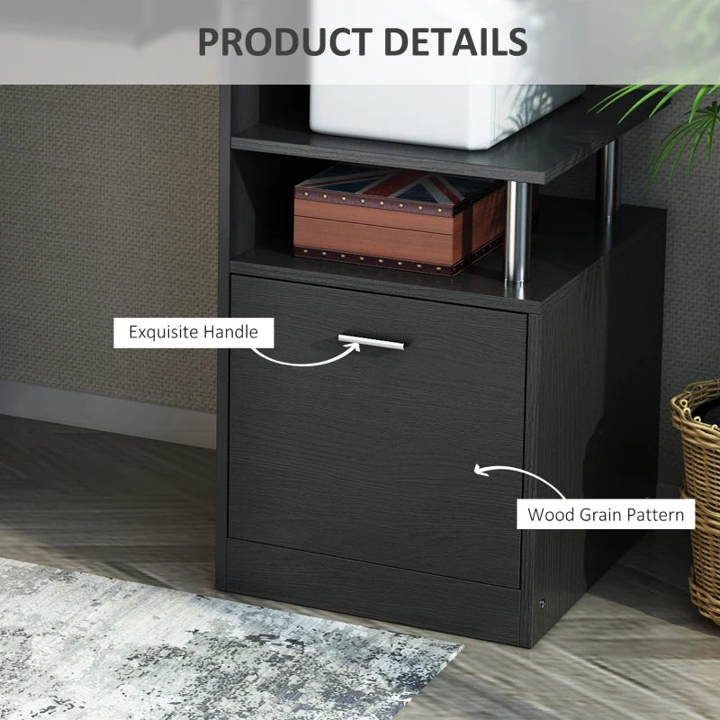 Modern Black Computer Desk with Drawer & Shelves - PC Workstation & CPU Storage Rack for Home Office - 152x60x88cm