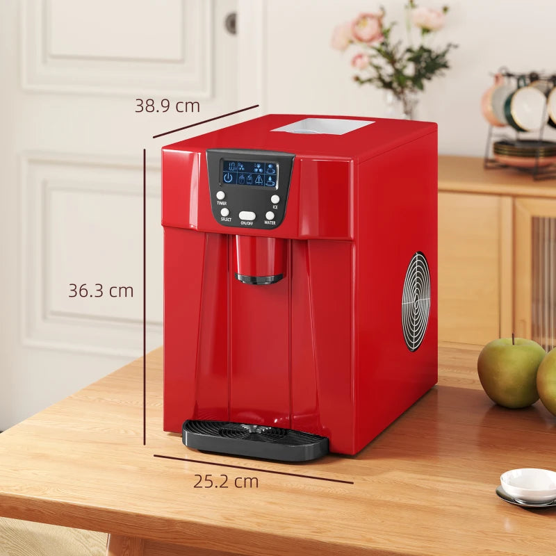 3L Ice Maker & Water Dispenser - 12kg Daily, 9 Ice Cubes in 6-10 Mins, Compact Red Ice Machine