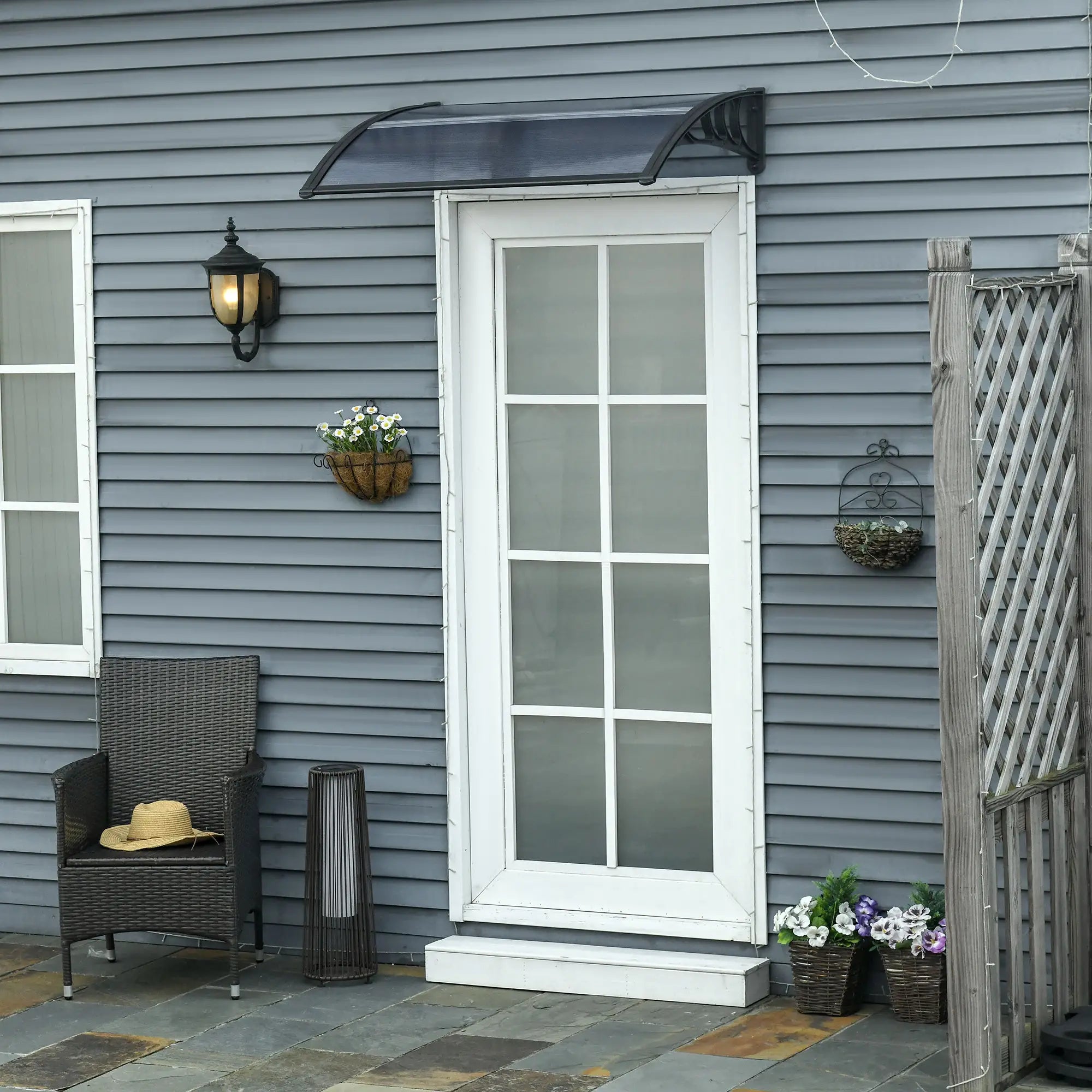 100 x 75cm Black Front/Back Door Canopy - Polycarbonate Rain Shelter - UV/Water/Rain Resistant
