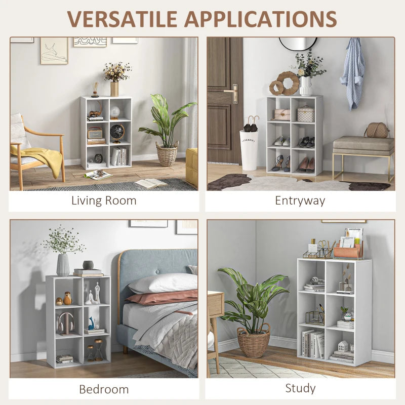 Modern 6-Cube Bookshelf in White - Stylish Storage Solution for Home, Office, or Kids' Room - Versatile Organizer