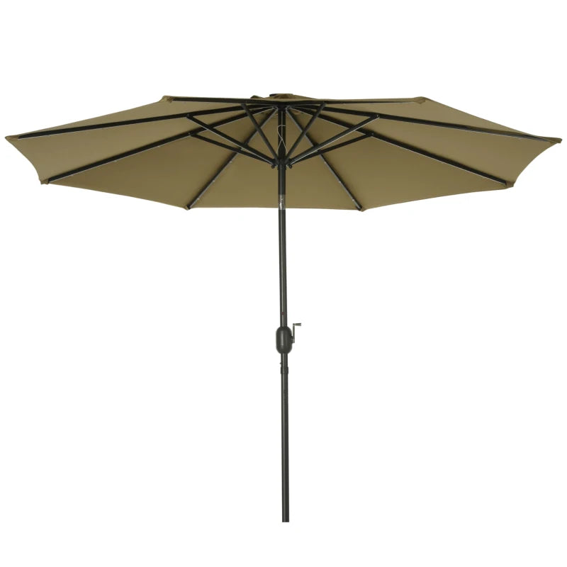 Brown 2.7m Patio Garden Umbrella with Tilt Crank and LED Lights