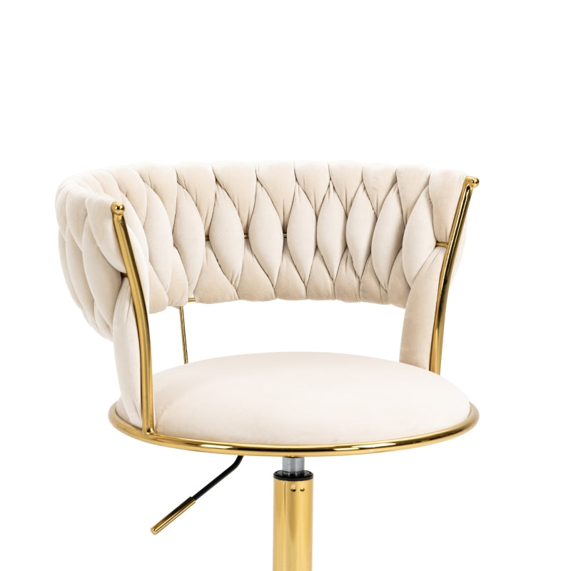 Ivory Velvet 360° Swivel Computer Chair with Backrest, Adjustable Height, 5 Wheels, Stainless Base, 62x62x77 cm