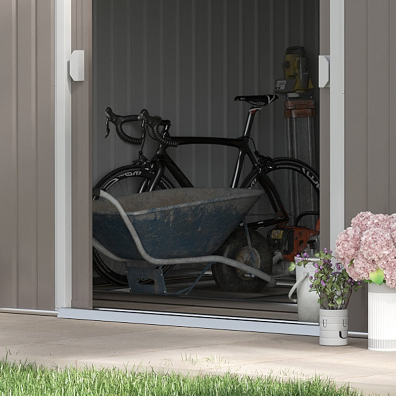 13ft x 11ft Light Grey Metal Shed With Foundation Kit Ventilation & Doors