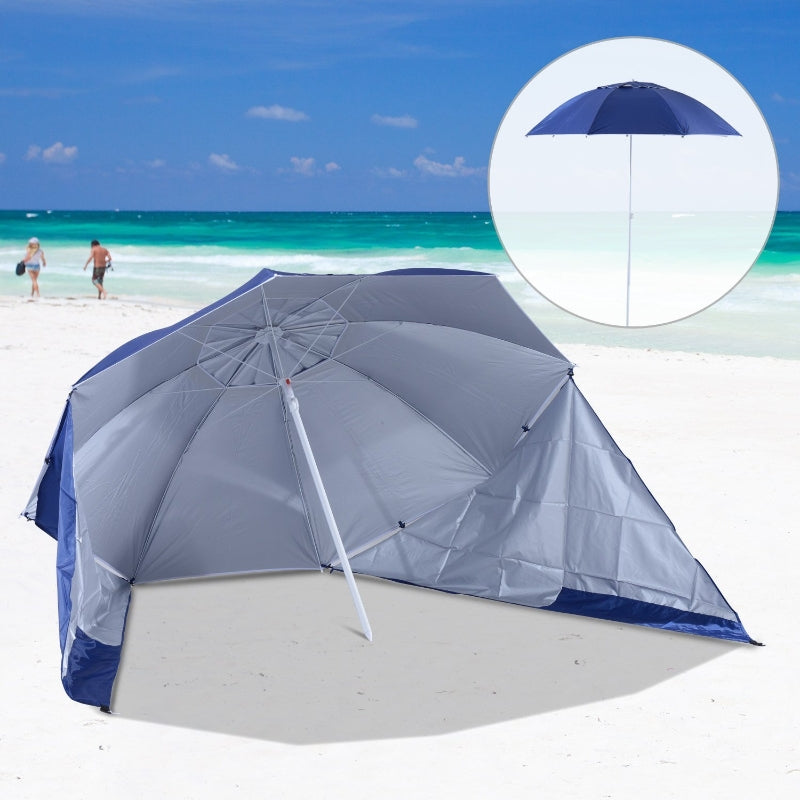 Blue 2m UV Protection Beach Umbrella with Side Panel
