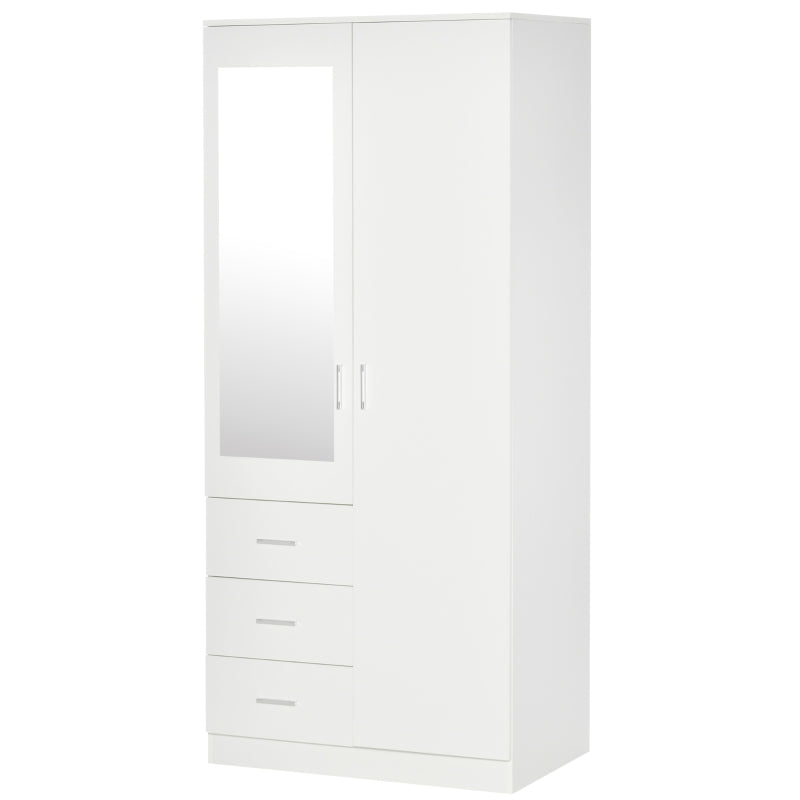 Modern 2 Door Mirrored Wardrobe with 3 Drawers and Adjustable Shelves for Bedroom