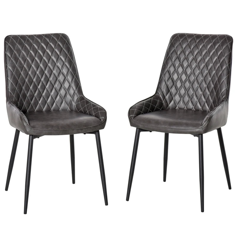 Retro Dining Chair Set of 2 - PU Leather Upholstered Side Chairs for Kitchen & Living Room with Metal Legs in Grey