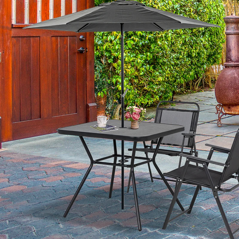 Square Outdoor Bistro Table with Faux-Marbled Top and Umbrella Hole - Garden Coffee Table