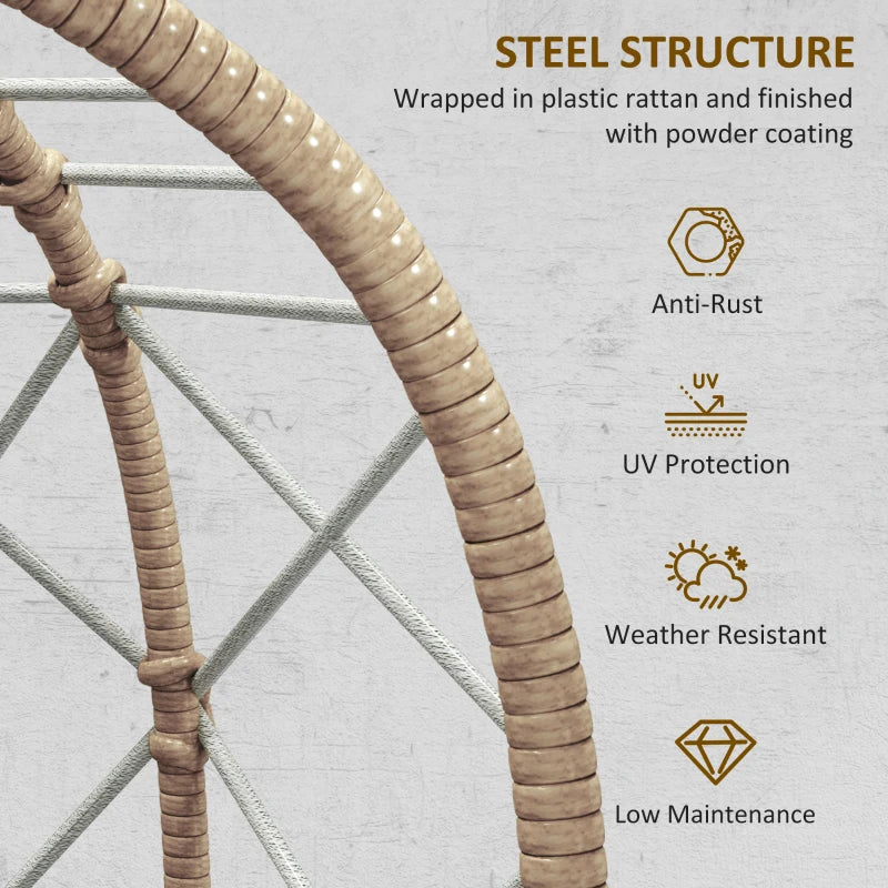 Brown Rattan Egg Chair - Outdoor Indoor Wicker Chair with Thick Cushion & Headrest, Metal Frame Garden Egg Chair with Cup Holder, Perfect for Patio & Balcony