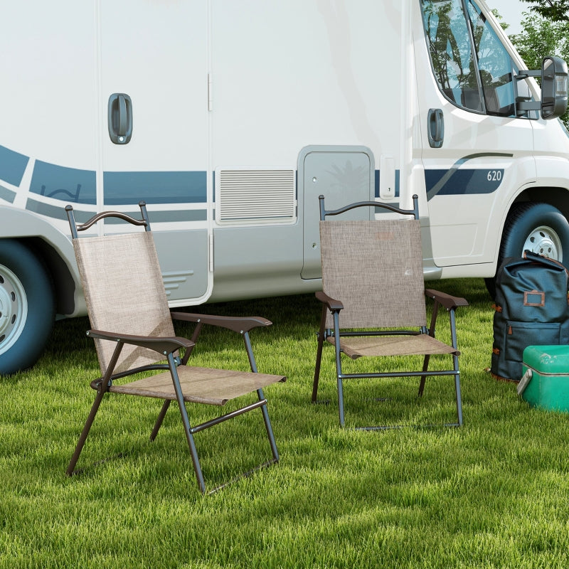 Set of 2 Folding Garden Chairs with Mesh Seats - Outdoor Patio Furniture, Brown