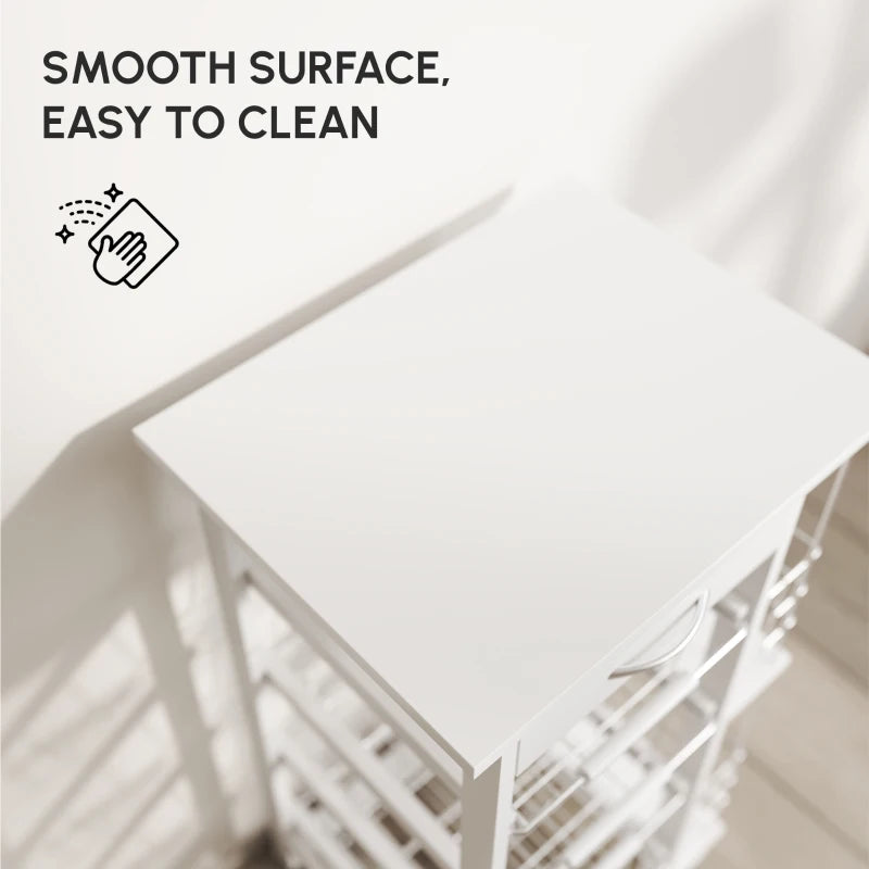 Rolling Kitchen Cart with 4 Basket Drawers & Side Racks - Mobile Utility Storage Cart on Wheels for Dining Room - White