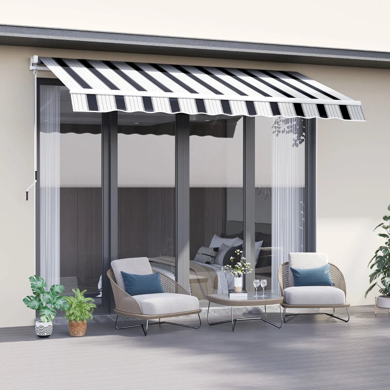 Dark Blue and White Retractable Awning, 2.5m x 2m - Manual Operation