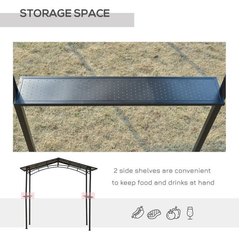 8x5ft Outdoor BBQ Gazebo Tent with Hardtop Roof - Charcoal Grey